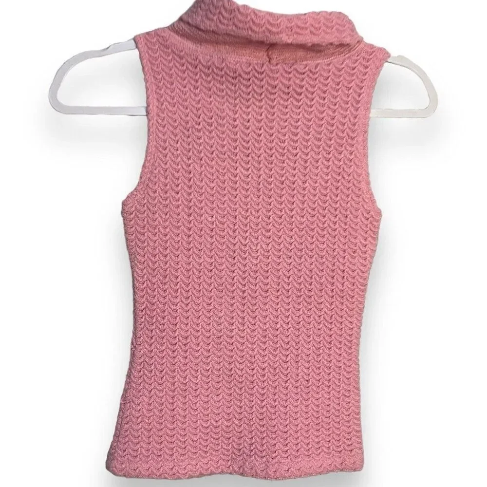 L' Patricia Turtleneck Sweater Womens Medium Pink Knit Sleeveless Barbiecore Top